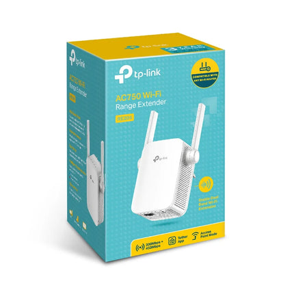 A close-up of the RE205 plugged into a wall outlet, demonstrating the Intelligent Signal Light which helps find the best location to extend Wi-Fi coverage.