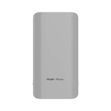 Front view of the paired Ruijie Reyee RG-EST310V2 1km wireless bridge units, showing the compact, curved white outdoor casing.
