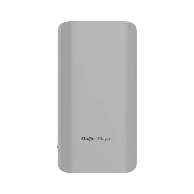 Front view of the paired Ruijie Reyee RG-EST310V2 1km wireless bridge units, showing the compact, curved white outdoor casing.