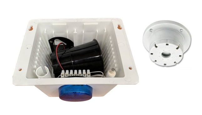 Alarm Siren Kit Includes White Plastic Box, Horn Siren, Blue Strobe Light, Top Hat Piezo & Tamper Switch - CCTV Guru