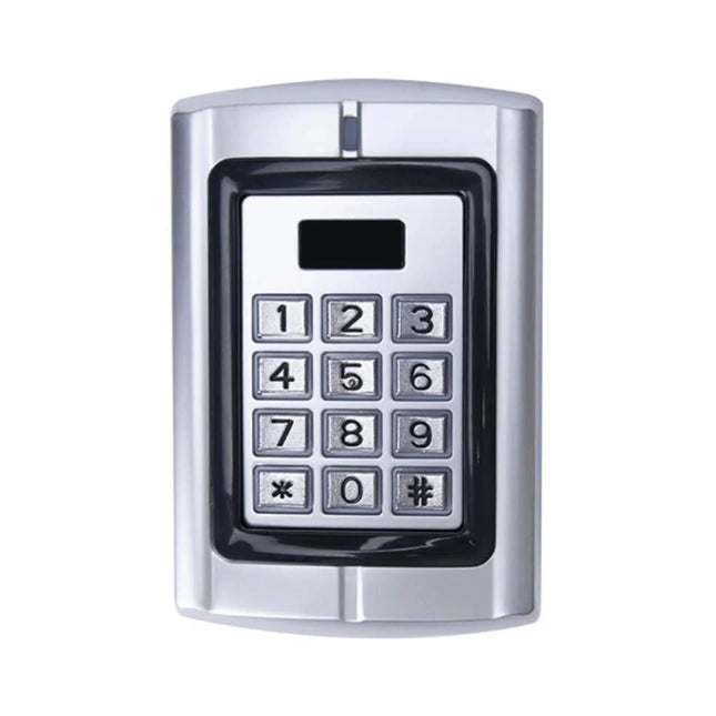 Front view of the rugged, metal-housed Secor WKP20 standalone door controller featuring a backlit numeric programming keypad and integrated dual-format proximity card reader.