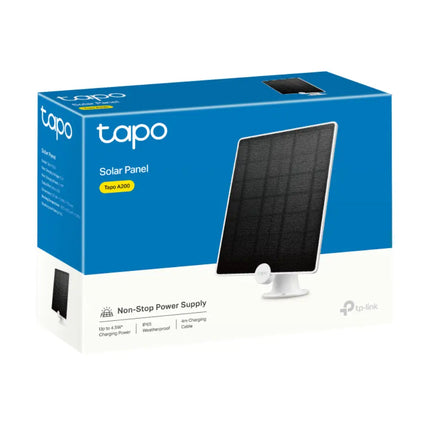 TP-Link Australia Tapo A200 IP65 weatherproof solar panel operating under direct outdoor sunlight and harsh weather conditions.
