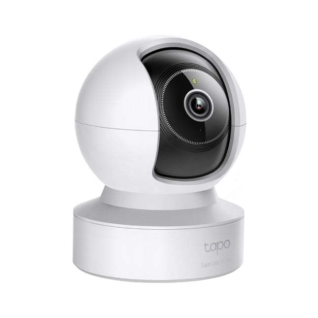 Multiple angle overlay showing the physical 360-degree horizontal panning and wide vertical tilting movement of the Tapo C232 camera lens.