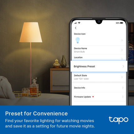 Tapo L510E TP-Link screw-in adjustable dimmable smart Wi-Fi LED light bulb.