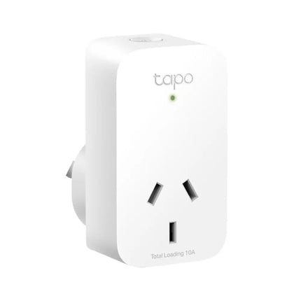Tapo P100 Mini Smart Wi-Fi Socket by TP-Link, featuring a compact white design plugged into a wall outlet.