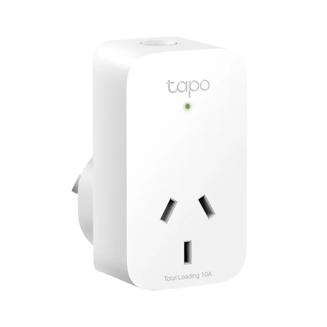 Tapo P100 Mini Smart Wi-Fi Socket by TP-Link, featuring a compact white design plugged into a wall outlet.