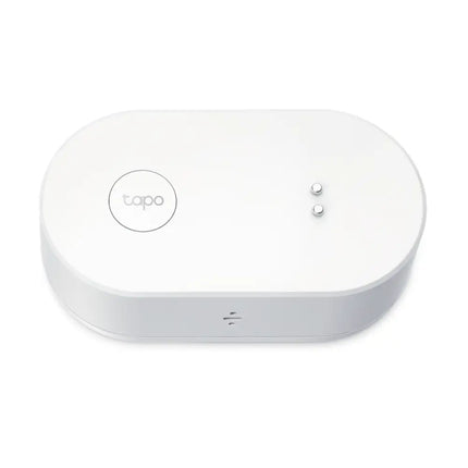 TP-Link Tapo T300 smart water leak sensor in white, showcasing its compact and waterproof design.