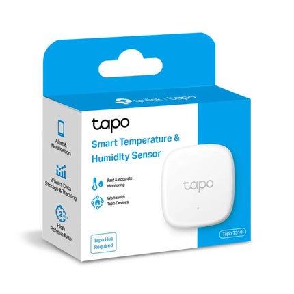 Front view of the TP-Link Tapo T310 Smart Temperature & Humidity Monitor available from Tapo Australia.