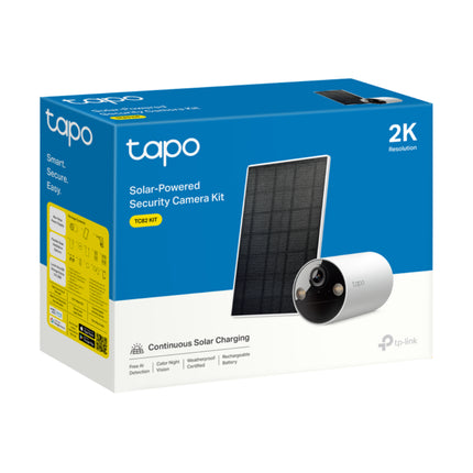 Front view of the retail packaging for the Tapo TC82 KIT Solar-Powered Security Camera Kit, Australian edition.