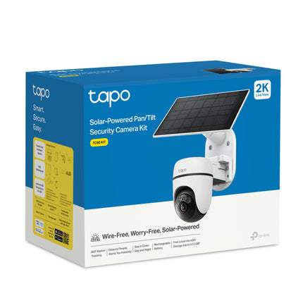Nighttime feature graphic of the TC90 camera with its dual integrated LED spotlights turned on to capture full-color night vision.