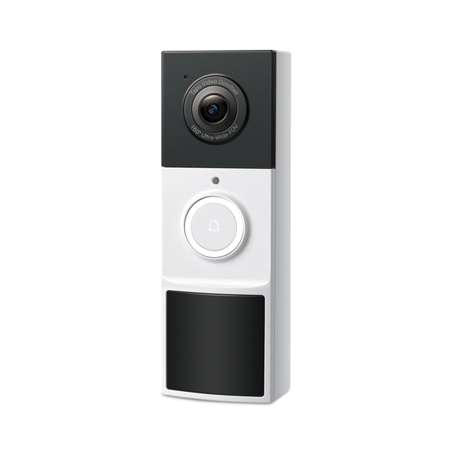 Tapo TD21 battery-powered doorbell camera highlighting its ultra-wide 160-degree head-to-toe vertical field of view.