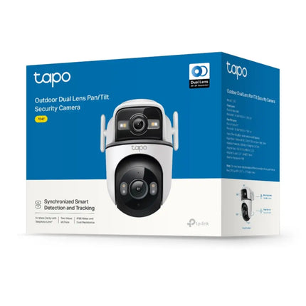 Wall-mounted TP-Link TC47 surveillance camera demonstrating its IP66 water and dust resistance in outdoor elements.
