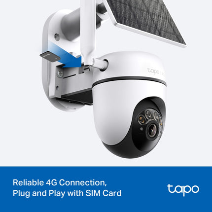 Close-up of the TP-Link TC90G KIT adjustable solar panel connected to the weatherproof outdoor security camera for continuous power.