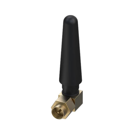 Teltonika PR1US450 compact mobile LTE cellular antenna in black featuring a fixed 90-degree right-angle configuration.