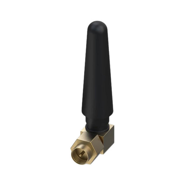 Teltonika PR1US450 compact mobile LTE cellular antenna in black featuring a fixed 90-degree right-angle configuration.