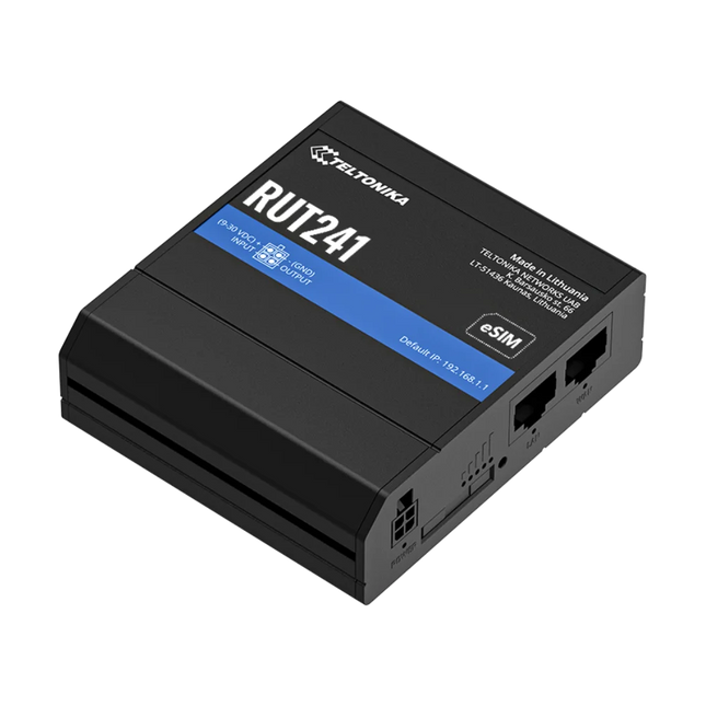 Teltonika RUT241 Australia version 4G LTE industrial router front view for CCTV and backup internet