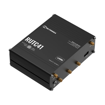Teltonika RUTC41 4G edge router front view with Wi-Fi 6 and dual SIM