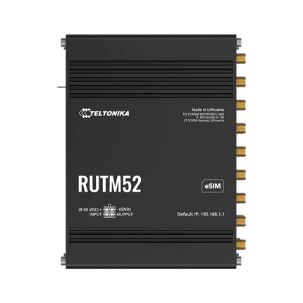 Teltonika RUTM52 industrial 5G router with M.2 modem slot and dual SIM — front view — CCTV Guru Australia