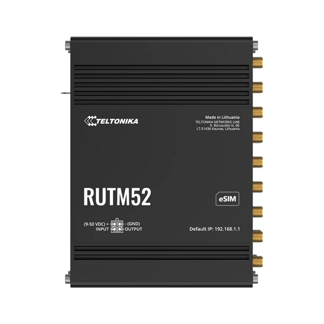 Teltonika RUTM52 industrial 5G router with M.2 modem slot and dual SIM — front view — CCTV Guru Australia