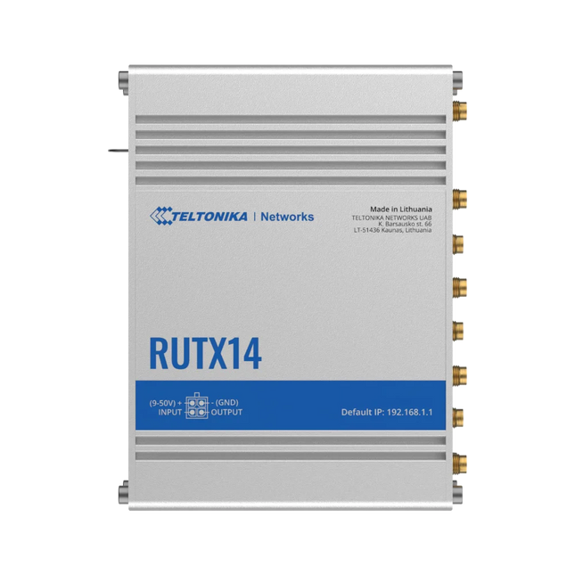 Teltonika RUTX14 industrial LTE router with dual SIM connectivity for CCTV and industrial networking