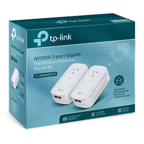 TP - Link PA9020P AV2000 2 - Port Gigabit Passthrough Powerline Starter Kit, HomePlug AV2, Up To 2000Mbps, 2X2 MIMO With Beamforming, Plug and Play - CCTV Guru