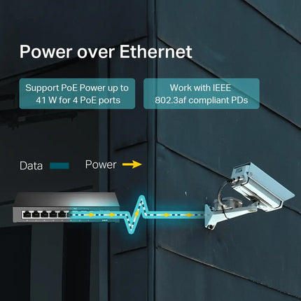 Angled profile view of the compact, durable metal chassis of the TP-Link TL-SF1008LP desktop switch.