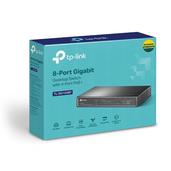 TP - Link TL - SG1008P 8 - Port Gigabit Desktop Unmanaged Switch with 4 - Port PoE 53W IEEE 802.3af, Fanless - CCTV Guru
