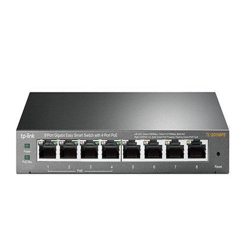 TP - Link TL - SG108PE 8 - Port Gigabit Easy Smart Switch with 4 - Port PoE, 55W IEEE 802.3af, Fanless, VLAN Features - CCTV Guru