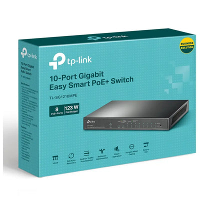 TP-Link Australia TL-SG1210MPE high-power budget desktop switch designed for IP cameras, access points, and small business networks.