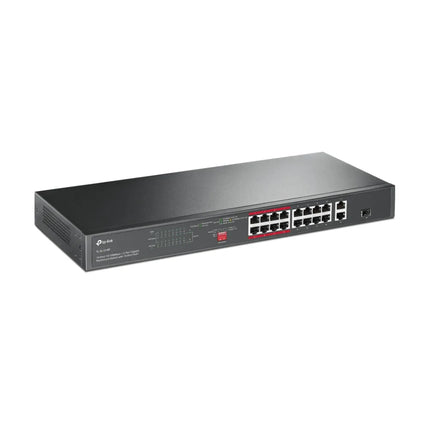 An infographic detailing the TL-SL1218P "Extend Mode," which allows for up to 250 meters of data and power transmission for IP camera surveillance.