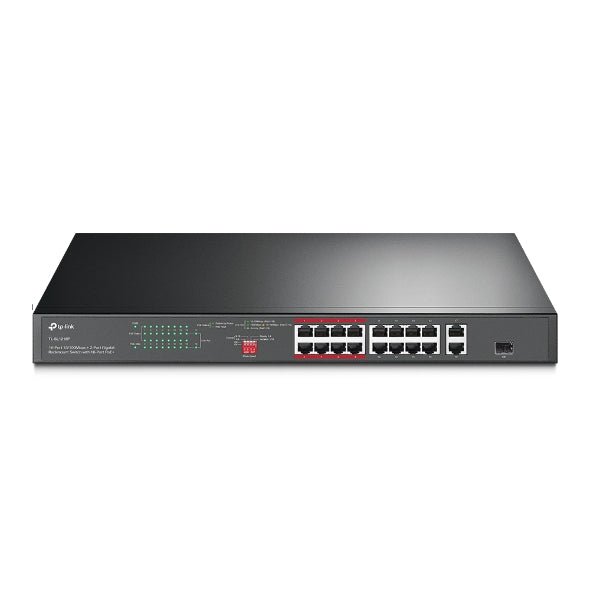 TP - Link TL - SL1218P 16 - Port 10/100 Mbps + 2 - Port Gigabit Rackmount Switch with 16 - Port PoE+ - CCTV Guru