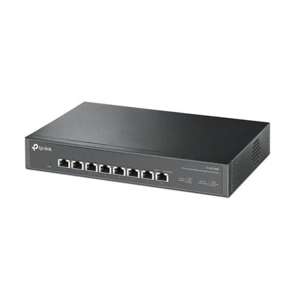TP-Link TL-SX1008 8-port 10 Gigabit unmanaged desktop switch designed for lightning-fast NAS connections, 8K video editing, and gaming environments.