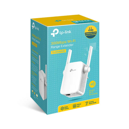 Bottom view of the TP-Link TL-WA855RE range extender showcasing the Fast Ethernet port for connecting wired devices like smart TVs or game consoles.