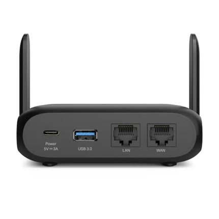 Rear view of the TP-Link TL-WR1512X travel router highlighting the Gigabit WAN and LAN ports, USB port, and Type-C power input.