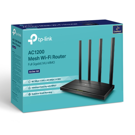 The TP-Link Archer A6 router with beamforming and MU-MIMO technology for efficient, simultaneous device communication.