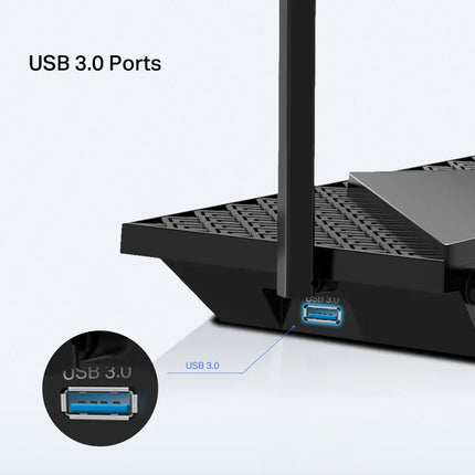 Rear view of the TP-Link Australia Archer AX72 Pro router showcasing the 2.5 Gbps Multi-Gigabit port and high-speed LAN connectivity.