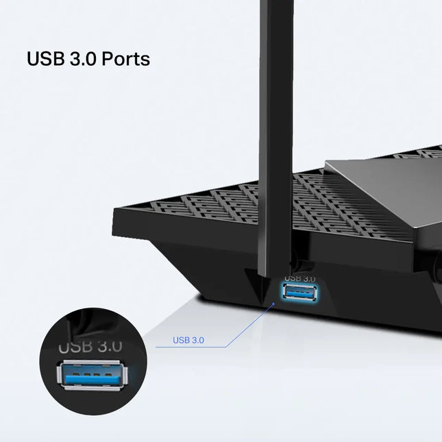 Rear view of the TP-Link Australia Archer AX72 Pro router showcasing the 2.5 Gbps Multi-Gigabit port and high-speed LAN connectivity.