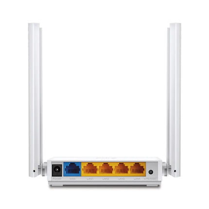 Close-up of the palm-sized Archer C24 router, showcasing its sleek design and 3-in-1 functionality supporting Router, Access Point, and Range Extender modes.
