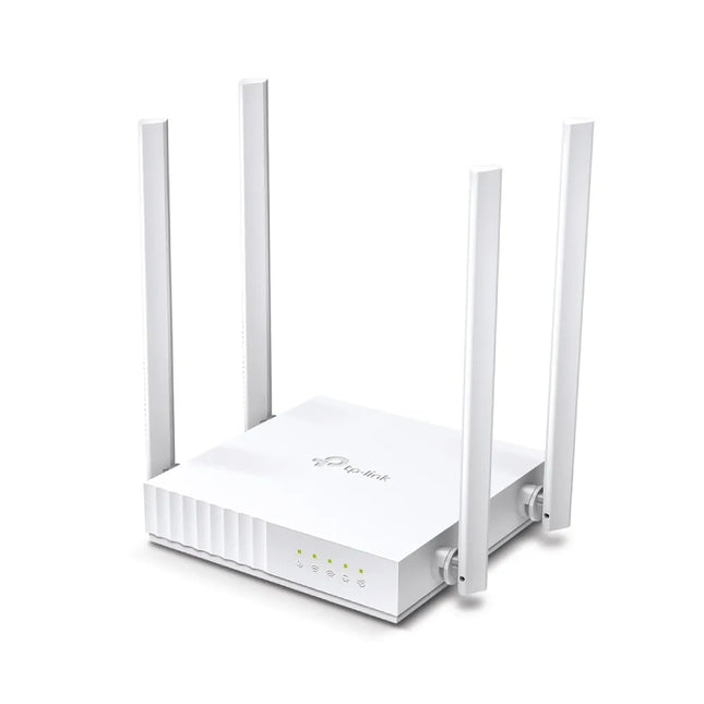 Rear view of the Archer C24 router highlighting the 4× 10/100 Mbps LAN ports, 1× WAN port, and the integrated WPS/Reset button for easy device setup.