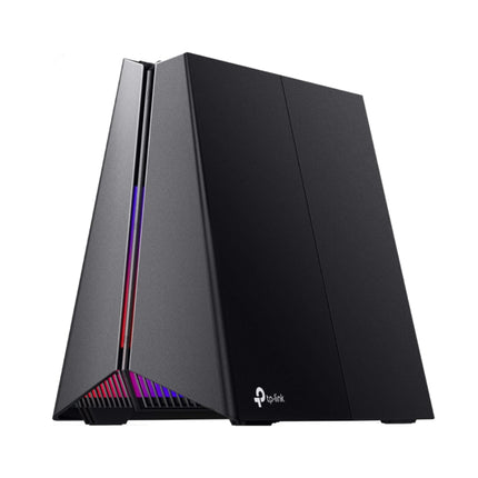 TP-Link Archer GE550 BE9300 Tri-Band Wi-Fi 7 gaming router featuring a futuristic launch-pad design with customisable RGB lighting.