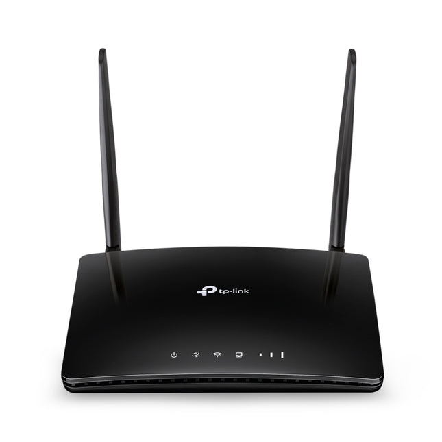 TP-Link Archer MR402 AC1200 Wireless Dual Band 4G LTE Router with two detachable external LTE antennas.
