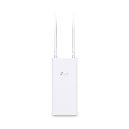 The Archer MR402-Outdoor 4G mobile broadband router mounted to an outdoor pole on a residential property.