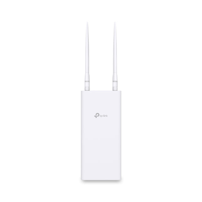 The Archer MR402-Outdoor 4G mobile broadband router mounted to an outdoor pole on a residential property.