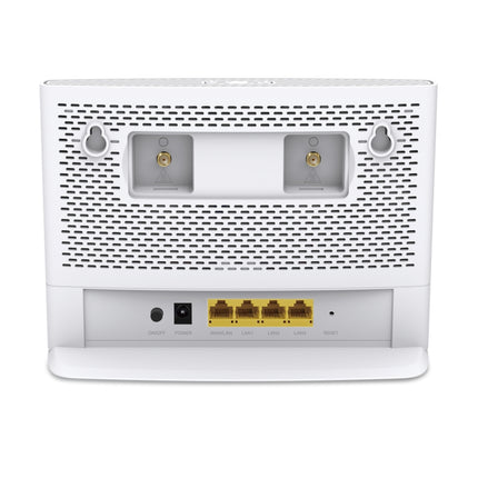 The TP-Link Archer MX700 LTE router styled on a living room shelf, providing 4G+ SIM-card-powered home wireless broadband.
