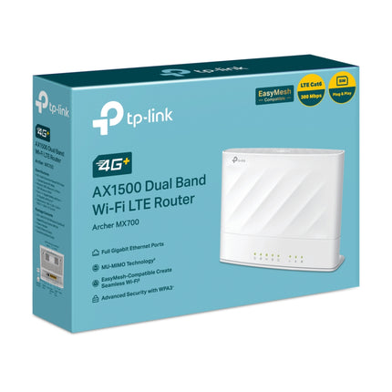 Front view of the official retail packaging for the TP-Link Archer MX700 AX1500 LTE router, Australian edition.