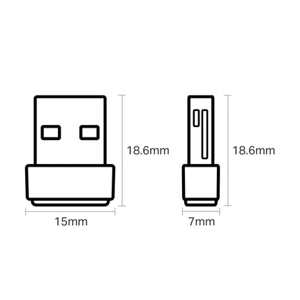 The TP-Link Archer T2U Nano nano-sized USB dongle shown next to a smartphone for scale, emphasizing its travel-friendly size and Wi-Fi Roaming support for mobile users.