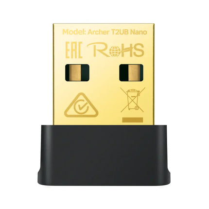 TP-Link Archer T2UB Nano AC600 Wi-Fi Bluetooth 4.2 USB Adapter showing its ultra-small footprint for laptops and desktop PCs.