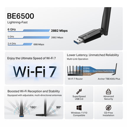 A desktop PC gaming setup utilizing the TP-Link Archer TBE400U Plus BE6500 adapter for high-speed, low-latency online gaming.