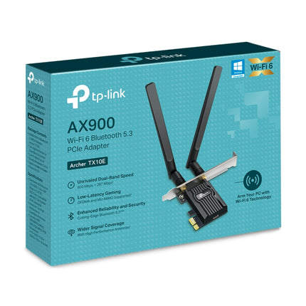 The official TP-Link Archer TX10E AX900 PCIe adapter product packaging for the Australian market.