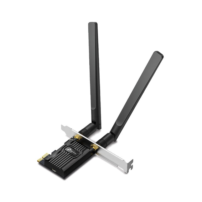 TP-Link Archer TX20E AX1800 Wi-Fi 6 and Bluetooth 5.2 PCIe expansion card with dual high-gain antennas.